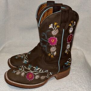REDHAWK Floral Embroidered Brown Western Boots leather